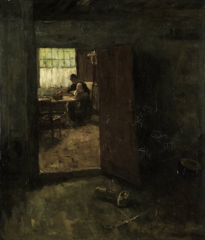 Innenriksinteriør med landkvinne og barn av Jacob Simon Hendrik Kever