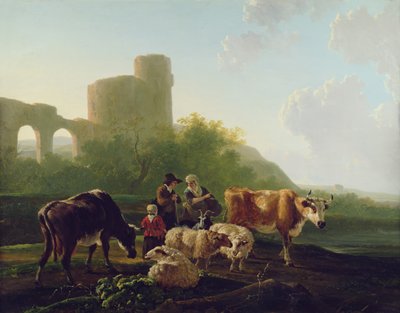 Rustikke figurer med storfe og sauer av Jacob Van Stry