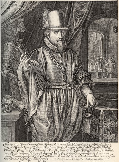 Portrett av Maurice de Nassau (1567-1625), prins av Orange, greve av Nassau. Gravering av Willem Jacobsz Delff (1580-1638) 1600-tallet av Jacob Willemsz Delff
