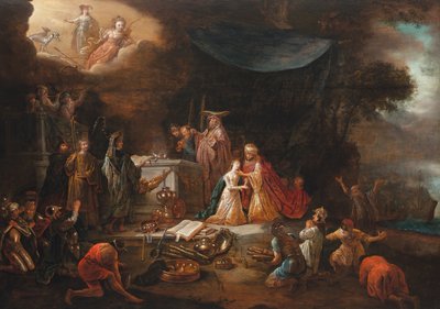 The Sacrifice of Iphigenia (olje på panel) av Jacob Willemsz de (c.1630 after 1675) Wet