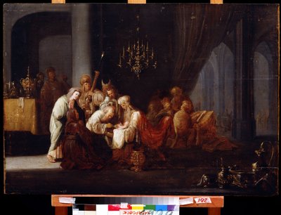 Omskjæring (The Circumcision). Maleri av Jacob Willemsz de Wet, den eldste (cirka 1630-etter 1675). Olje på tre, 91 x 64 cm. Nederlandsk kunst, barokkstil. Far Eastern Museum, Khabarovsk. av Jacob Willemsz de (c.1630 after 1675) Wet