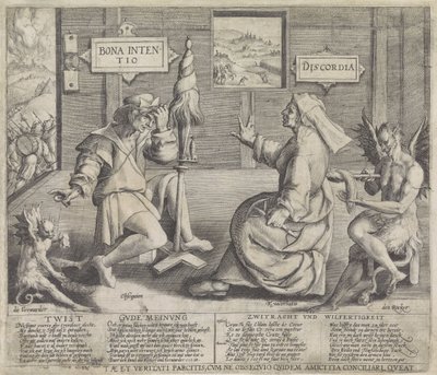 Allegori med personifikasjoner av den gode intensjon (Bona Intentio) og Discordia (Discordia) av Jacob de Gheyn (I) (circle of)