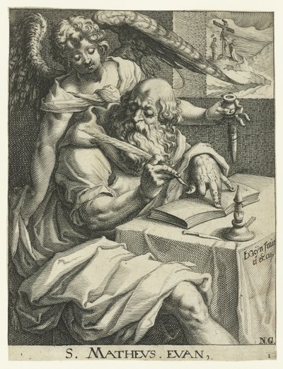 Evangelist Mattheus De fire evangelistene (serietittel) av Jacob de Gheyn (II) (workshop of)