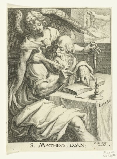 Evangelist Mattheus De fire evangelistene (serietittel) av Jacob de Gheyn (II) (workshop of)