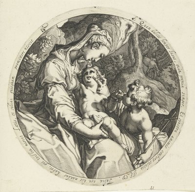 Maria med Kristusbarn og døperen Johannes av Jacob de Gheyn (II) (workshop of)