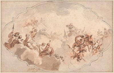 Design for et tak: Apotheosis of Callisto eller Diana (recto), og Sketch of Figures (verso) av Jacob de Wit