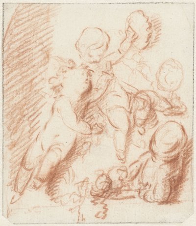 Design for en dør eller skorsteinsdel med tre putti av Jacob de Wit