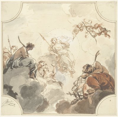 Design for et takmaleri med Diana og Endymion av Jacob de Wit