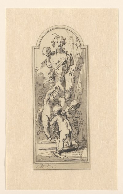 Putti med byste av kvinne mellom trærne av Jacob de Wit