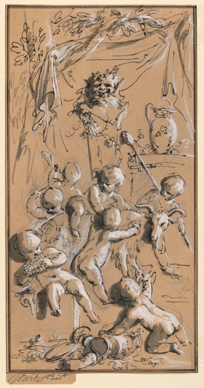 Putti leker foran en herm av Jacob de Wit
