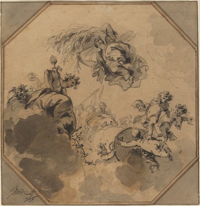 Study for a Ceiling: Allegory of the Harvest med Dionysus og Ceres av Jacob de Wit