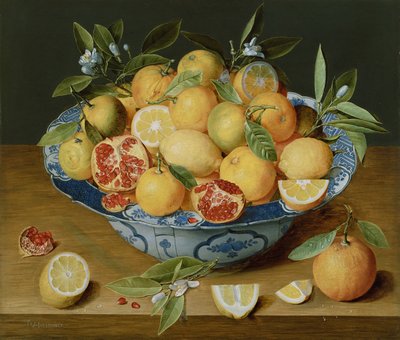 Stilleben med sitroner, appelsiner og et granateple, ca. 1620-1630 av Jacob van Hulsdonck