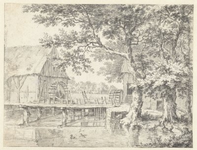 Tegning av en dobbel vannmølle av Jacob van Ruisdael