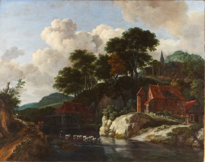 Kupert landskap med vannmølle av Jacob van Ruisdael