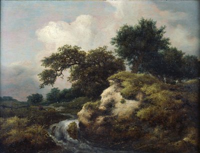 Landskap med sanddyner og liten foss av Jacob van Ruisdael