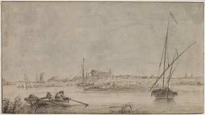 Utsikt over Dordrecht fra elven, 1775-1815. av Jacob van Strij