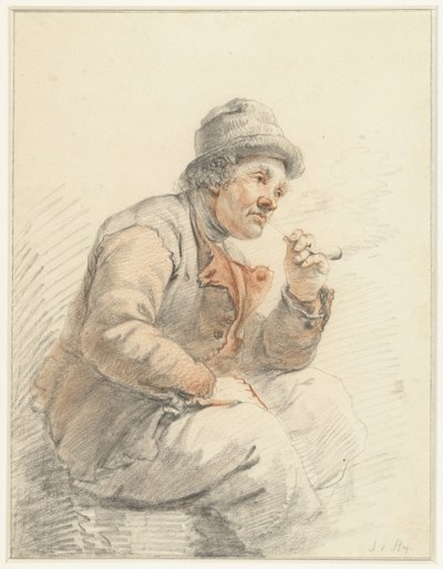 Sittende, piperøykende bonde av Jacob van Strij