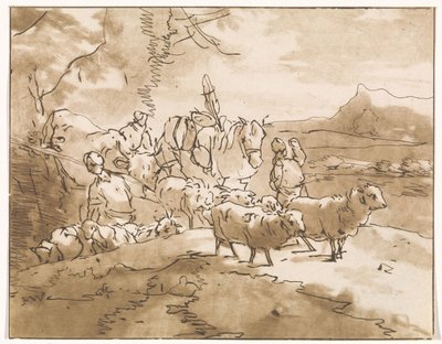 Gjeter med storfe i et fjellandskap av Jacob van de Velde (graveur)