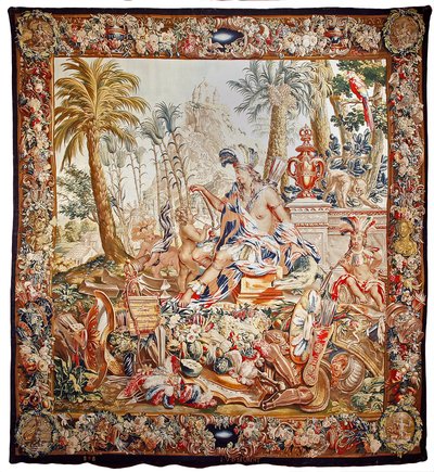 Billedvev fra Amerika, sent på 1600-tallet (ull; billedvev; naturlige fargestoffer inkludert indigo) av Jacob van der Borcht