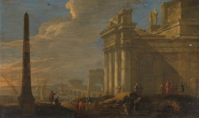 Italiensk havneutsikt av Jacob van der Ulft (signed by artist)