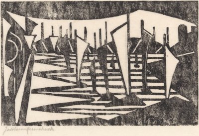 Komposisjon (Båter i en havn) av Jacoba van Heemskerck (signed by artist)