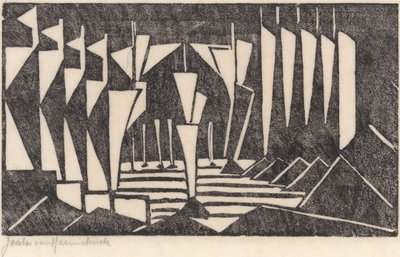 Komposisjon (Sailing on a Lake) av Jacoba van Heemskerck (signed by artist)