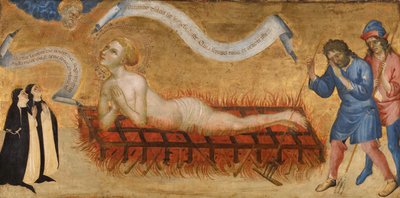 Martyrdom of Saint Lawrence, med to benediktinske nonner av Jacobello del Fiore