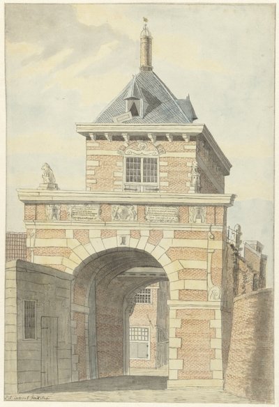 Utsikt over den gamle Vriesche Poort i Alkmaar av Jacobus Andreas Crescent