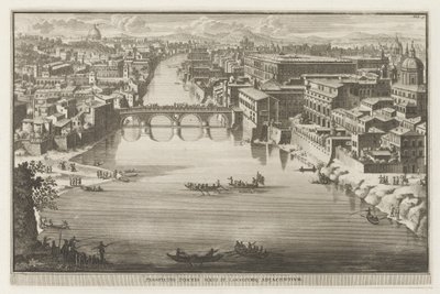 Utsikt over Roma med Ponte Sisto over elven Tiberen Prospekt Pontis Sixti IV locorumq adjadentium (tittel på objekt) Utsikt over Roma (serietittel) La Galerie agreable du mond (...) divisée en LXVI tomes...Cette party comprend le Rome moderne av Jacobus Baptist