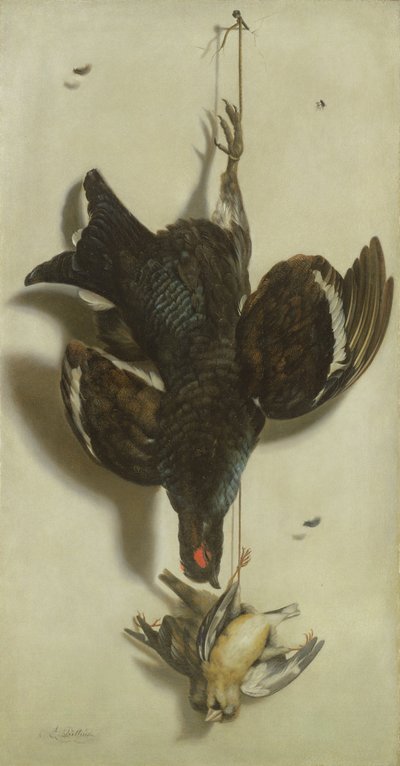 Trompe loeil av orrfugl og finker av Jacobus Biltius