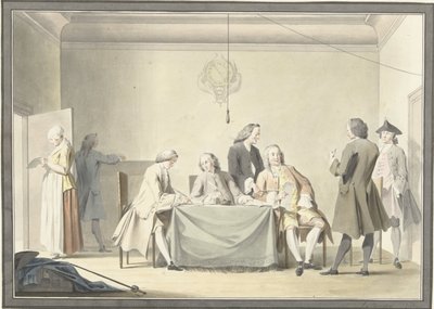 Kommisjonærmøte for å motta Liberale Gifte, eller 50. medalje, 12. september 1747 av Jacobus Buys (signed by artist)