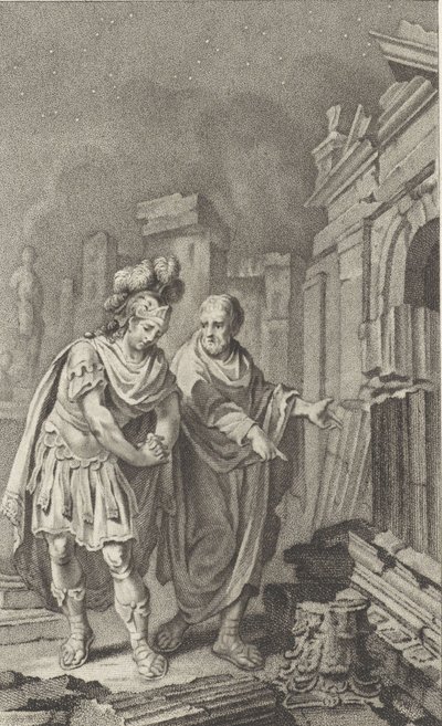 Scipio Aemilianus før ruinene av Kartago i selskap med Polybius, 1797. av Jacobus Buys