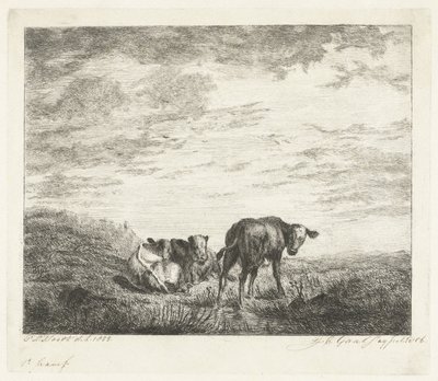 Tre kalver av Jacobus Cornelis Gaal (signed by artist)