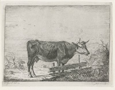 Ku som står ved et gjerde av Jacobus Cornelis Gaal