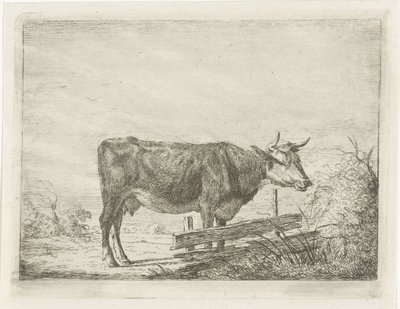Ku som står ved et gjerde av Jacobus Cornelis Gaal