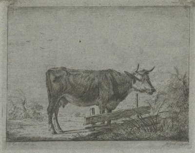 Ku som står ved et gjerde av Jacobus Cornelis Gaal
