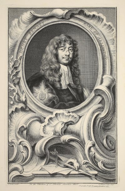 Portrett av Henry Bennet, jarl av Arlington, illustrasjon fra "Heads of Illustrious Persons of Great Britain", pub. av Knapton, London 1742 av Jacobus Houbraken