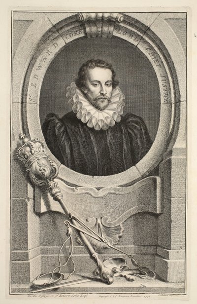 Portrett av Sir Edward Coke, Lord Chief Justice, illustrasjon fra 'Heads of Illustrious Persons of Great Britain', pub. av Knapton, London 1742 av Jacobus Houbraken