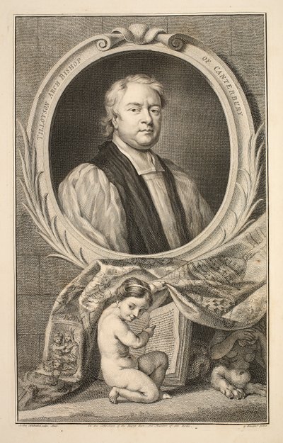 Portrett av Tillotson, erkebiskop av Canterbury, illustrasjon fra 'Heads of Illustrious Persons of Great Britain', pub. av Knapton, London 1742 av Jacobus Houbraken
