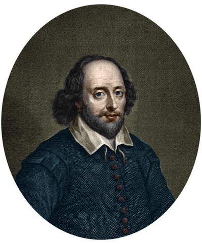 Portrait of William Shakespeare (1564-1616), English writer. Engraving by Jacobus Houbraken 1747. av Jacobus Houbraken
