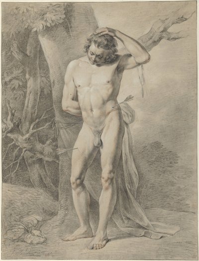 Stående mann naken, foran et tre av Jacobus Johannes Lauwers