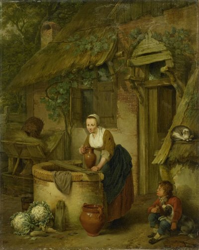 Kvinne henter vann fra en brønn av Jacobus Johannes Lauwers
