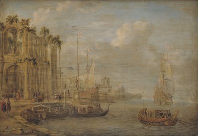 Havnescene med antikke ruiner av Jacobus Storck