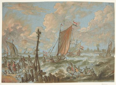 Havn med skip for seil av Jacobus Storck