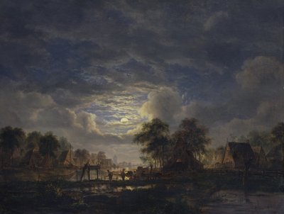 Landsby ved en kanal, 1840 av Jacobus Theodorus Abels