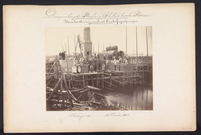 Damppumpestasjon med sentrifugalpumper / Kralingen den 26. oktober 1868 (tittel på objekt) Gjenvinning av innsjøene i Schieland øst for Rotterdam (serietittel på objekt) av Jacobus van Gorkom jr.