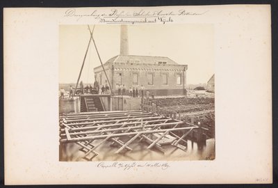 Nedenfor damppumpestasjon med Vijzels / Capelle aan den IJssel den 14. mai 1869 (tittel på objekt) Gjenvinning av innsjøene i Schieland øst for Rotterdam (serietittel på objekt) av Jacobus van Gorkom jr.