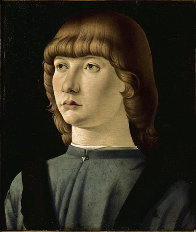 Portrett av ung mann (olje på tre av Jacometto (attr. to) Veneziano