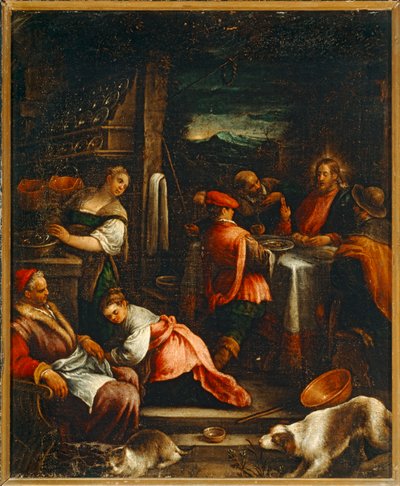 Nattverden i Emmaus (maleri) av Jacopo (1510-92) Bassano