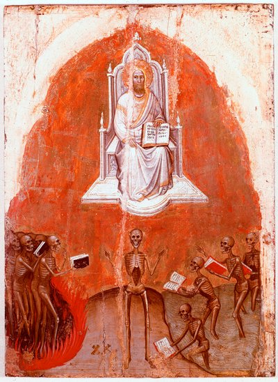 Venstre panel av Polyptych of Revelation: Kristus med livets bok. Detrempe på tre av Jacobello Alberegno (1367-1397 ca.) 1360-1390. Gallerie dell
